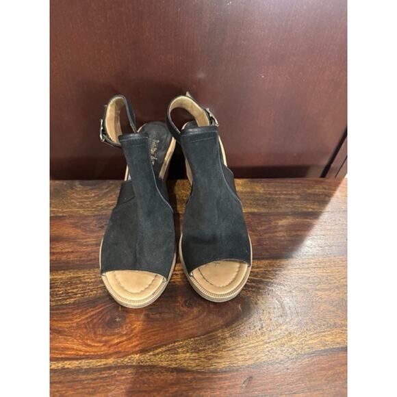 Coach Black Sandal Suede Leather Peep Toe Block Heel Shoes- 6.5 - Picture 7 of 8